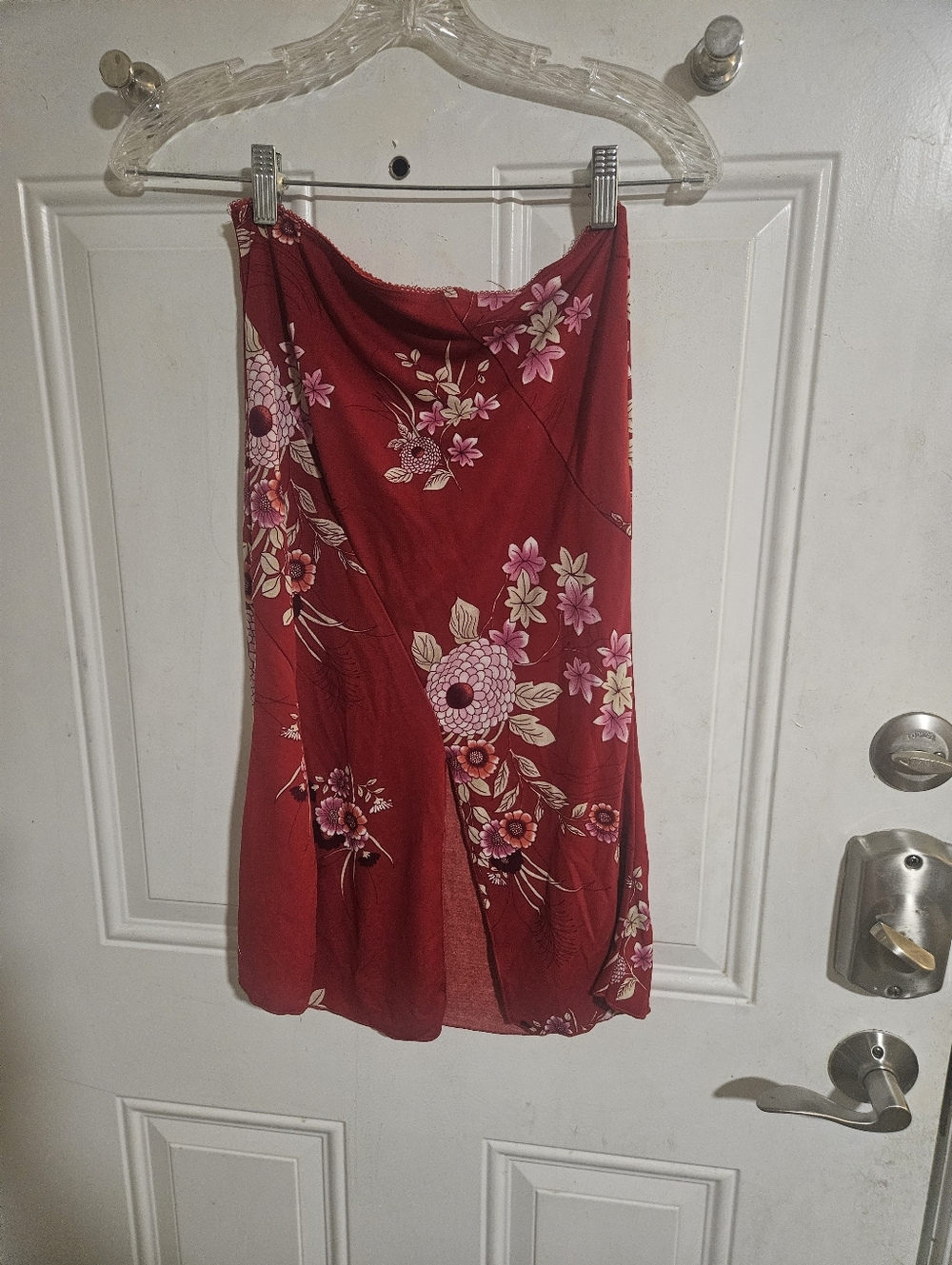 a'gaci Too Red Floral 90s Y2k Skirt Bias Cut Slit Xs